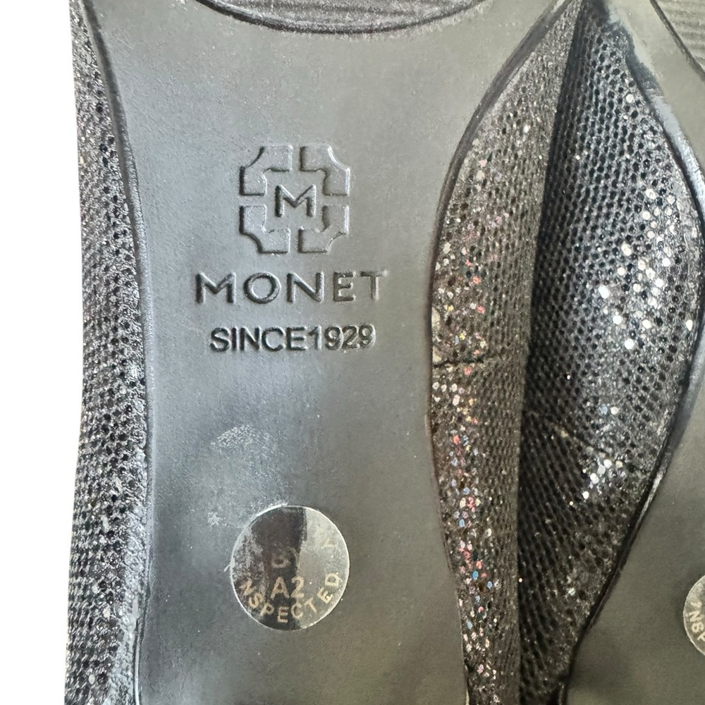 Monet Black Shimmer Cap Toe Pumps Heels 3” Classic Italian Designer Women’s 7.5 - Picture 7 of 7
